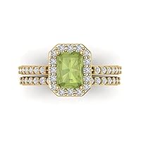 Clara Pucci 2.14 carat Emerald Cut Halo Solitaire Natural Vivid Peridot Wedding Anniversary Bridal Ring band set 14k Yellow Gold