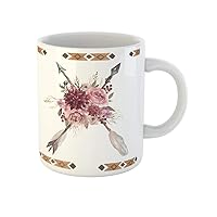 Coffee Mug Watercolor Boho Arrows and Flowers for Wedding Anniversary Birthday 11 Oz Ceramic Tea Cup Mugs Best Gift Or Souvenir For Family Friends Coworkers