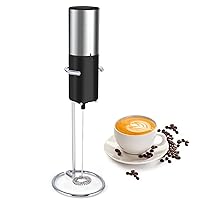 Slticase Electric Milk Frother Handheld Foam Maker for Lattes - Whisk Drink Mixer for Coffee | Milk Frother Stainless Steel Stand | Milk Frother Handheld for Lattes Frappe Matcha Hot Chocolate -Black