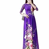 Vietnamese Traditional Ao Dai Soft Japanese Silk Material, Comfortable Stretch, 6D Printed Pattern, Purple
