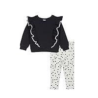 Splendid Kids Ruffle Heart Sweatshirt Set for Baby Girl and Toddler, Black, 4 Years US