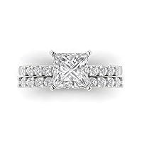 Clara Pucci 2.63ct Princess Cut Solitaire with Accent Stunning Moissanite Diamond Statement Bridal Wedding Ring Band Set 14k White Gold