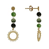 Gold Plated Earrings Openwork Sun of Beads and Faceted Zoisite Ruby Beads