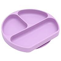 Bumkins Toddler and Baby Suction Plate, Silicone Divided Grip Dish, Babies and Kids, Baby Led Weaning, Children Feeding Supplies, Non Skid Sticky Bottom, Platinum Silicone, Ages 6 Months Up, Lavender