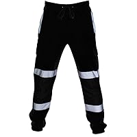 WENKOMG1 Men's High Visibility Pants Hi Vis Apparel Work Reflective Safety Cargo Pants Elastic Waistband Overalls