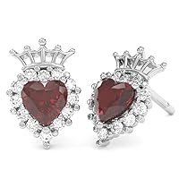 Lab-Created Ruby Diamond Claddagh Motive Stud Earrings in 14k White Gold