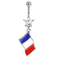 WildKlass Jewelry 316L Surgical Steel France Flag Navel Ring