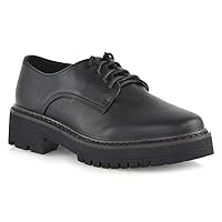 Womens Flat Lace Up Shoes Ladies Black Low Heel Casual Work Brogues Oxford Shoes