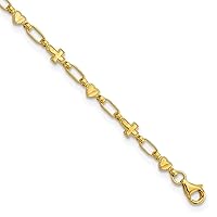 4.25mm 925 Sterling Silver Gold tone Love Heart and Religious Faith Cross Anklet 10 Inch Jewelry for Women