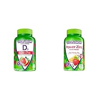 Extra Strength Vitamin D3 Gummy 120 Count and Power Zinc Gummy Vitamins 90 Count Strawberry Flavored Bone Immune Support
