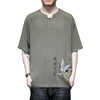 Chinese Style Short Sleeve T-Shirt for Men, Summer Linen Tang Suit Top