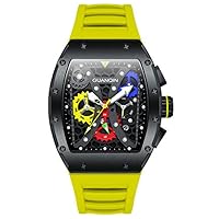 Men Automatic Wrist Watch Skeleton Tourbillon Tonneau Waterproof Silicone Band Business Luminous Sapphire Crystal Multifunction Clock Day Date Month