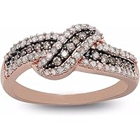 K Gallery 1.03Ctw Round Cut Chocolate Brown & White Diamond Band Wedding Engagement Women's Ring 14K Rose Gold Finish