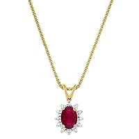 Rylos Necklaces For Women 14K Yellow Gold - July Birthstone Pendant Necklace Ruby 6X4MM Color Stone Gemstone Jewelry For Women Gold Necklace