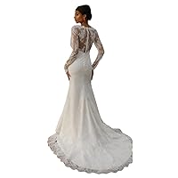 Elegant Illusion Long Sleeves Bridal Ball Gowns Train Lace Mermaid Wedding Dresses for Bride 2022
