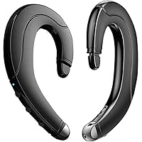 Wireless Bluetooth Headphone, Painless Wearing Headset with Mic for Cell Phone, Non Ear Plug Non Bone Conduction Ear Hook Earbuds, Lightweight, Waterproof Earpiece for Business/Office/Sports (Black)