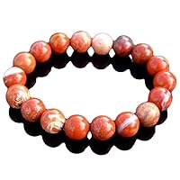 10mm Natural Gemstone Brecciated Orange Jasper Round shape Smooth cut beads 7.5 inch stretchable bracelet for men. | HS_Stbr_M_02369