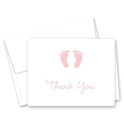 50 Cnt Baby Footprint Girl Baby Shower Thank You Cards