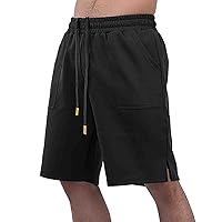 Mens Shorts Casual Elastic Waist Pull On Cotton Shorts 2024 Summer Drawstring Shorts Soild Color Beach Casual Pants