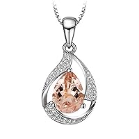 MOONEYE Hollow 7X5 MM Pear Morganite Gemstone 925 Sterling Silver Solitaire Accents Pendant Necklace
