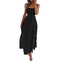 Women Summer Dresses 2024 Spaghetti Straps Backless Flowy Maxi Dress Casual Tiered Swing Boho Long Beach Sundress