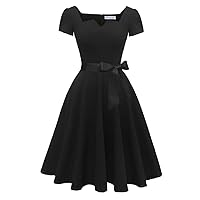 Girstunm Women's Classic Tea Dress Short Sleeve Swing Cocktail Party Dresses with Pockets