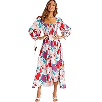 Autumn Women's Bubble Long Sleeve Floral Print Pleated Party High Waist Long Dress Sexy Strapless Tube Top Sundress