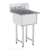 VEVOR Stainless Steel Prep & Utility Sink, 1 Compartment Free Standing Small Sink Include Faucet & legs, 21