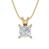 Clara Pucci 1 ct Princess cut Genuine Lab Created Grown Cultured Diamond Solitaire VS1-2 Color J-K 18K White Gold Pendant with 16