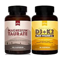 Natural Rhythm Magnesium Taurate 120 Capsules + Vitamin D3 + K2 (MK7) 30 Capsules Bundle