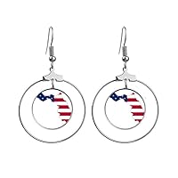 Florida USA Map Stars Stripes Flag Shape Earrings Dangle Hoop Jewelry Drop Circle