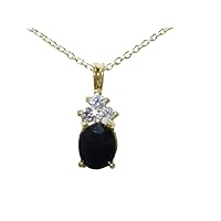 Solid 10K Yellow Gold Natural Sapphire & Diamond Pendant & Chain (0.18 cttw, H-I Color, I2-I3 Clarity)