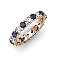RoundBlue Sapphire Lab Grown Diamond 3 3/4 ctw U Prong Women Eternity Ring Stackable 14K Gold