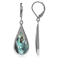 Silvershake Inlay White Gold Plated 925 Sterling Silver Drop Dangle Leverback Earrings