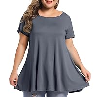 BELAROI Plus Size Tunic Tops Women Summer for Leggings Casual Short Sleeve Shirts Loose Fit Flowy Scoop Neck Blouse