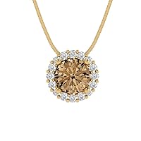 Clara Pucci 1.4 ct Round Cut Pave Halo Genuine Champagne Simulated Diamond Solitaire Pendant With 16