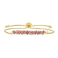 Fashion Gemstone Bar ID Style Hand Wire Twisted Pink Tourmaline Aquamarine Turquoise Bolo Bracelet Western Jewelry For Women Teens 18K Gold Plated Brass Chain Adjustable