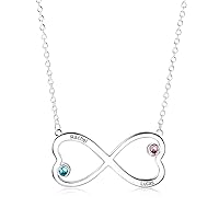 VIBOOS Infinity Necklace for Woman, 925 Sterling Silver Pendant Engraving Name Date, Custom Personalized Girl Love Dainty Jewelry with Birthstone Mothers Day Valentine's Day BFF Gifts