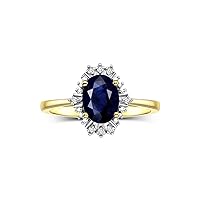 Rylos Ring showcasing a 7X5MM Oval Gemstone & Sparkling Diamonds - Exquisite Color Stone Jewelry for Women in Yellow Gold Plated Silver, Available in Sizes 5-10
