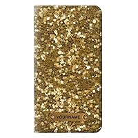 RW3388 Gold Glitter Graphic Print PU Leather Flip Case Cover for iPhone 11 Pro Max with Personalized Your Name on Leather Tag