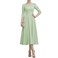 Mother of The Bride Dress with 1/2 Sleeves Chiffon Formal Evening Gown Lace Wedding Guest Dress for Women