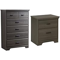 South Shore Versa Collection 5-Drawer Dresser, Gray Maple with Antique Handles & Versa 2-Drawer Nightstand, Gray Maple