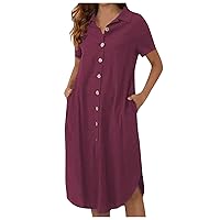 Button Up Dresses for Women Short Sleeve Loose Semi Formal Wrap Dresses for Women Wine Colored Dresses Women