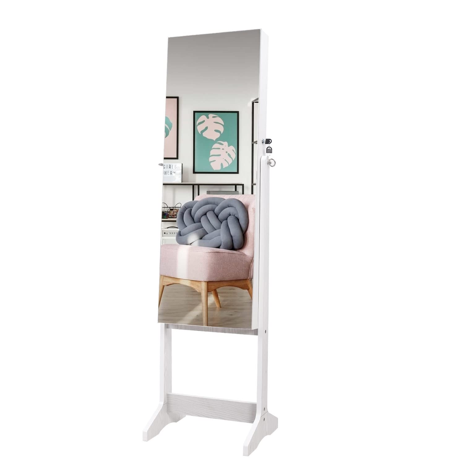 OUTDOOR DOIT Jewelry Organizer Jewelry Cabinet Jewelry armoire Standing Jewelry Box with Full Body Mirror and Large Storage Lockable Wooden Cabinet (White)…