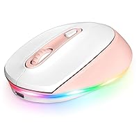 seenda Bluetooth Mouse, Ultra Quiet Rechargeable Light Up Wireless Mouse (Bluetooth 3.0/5.0+USB) with LED Rainbow Lights for Computer Laptop Notebook Chromebook Mac Windows, Pink