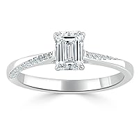 Solid Gold 1 ct Engagement Moissanite Ring Band Emerald Cut Simulated Diamond Wedding Promise Ring for Women