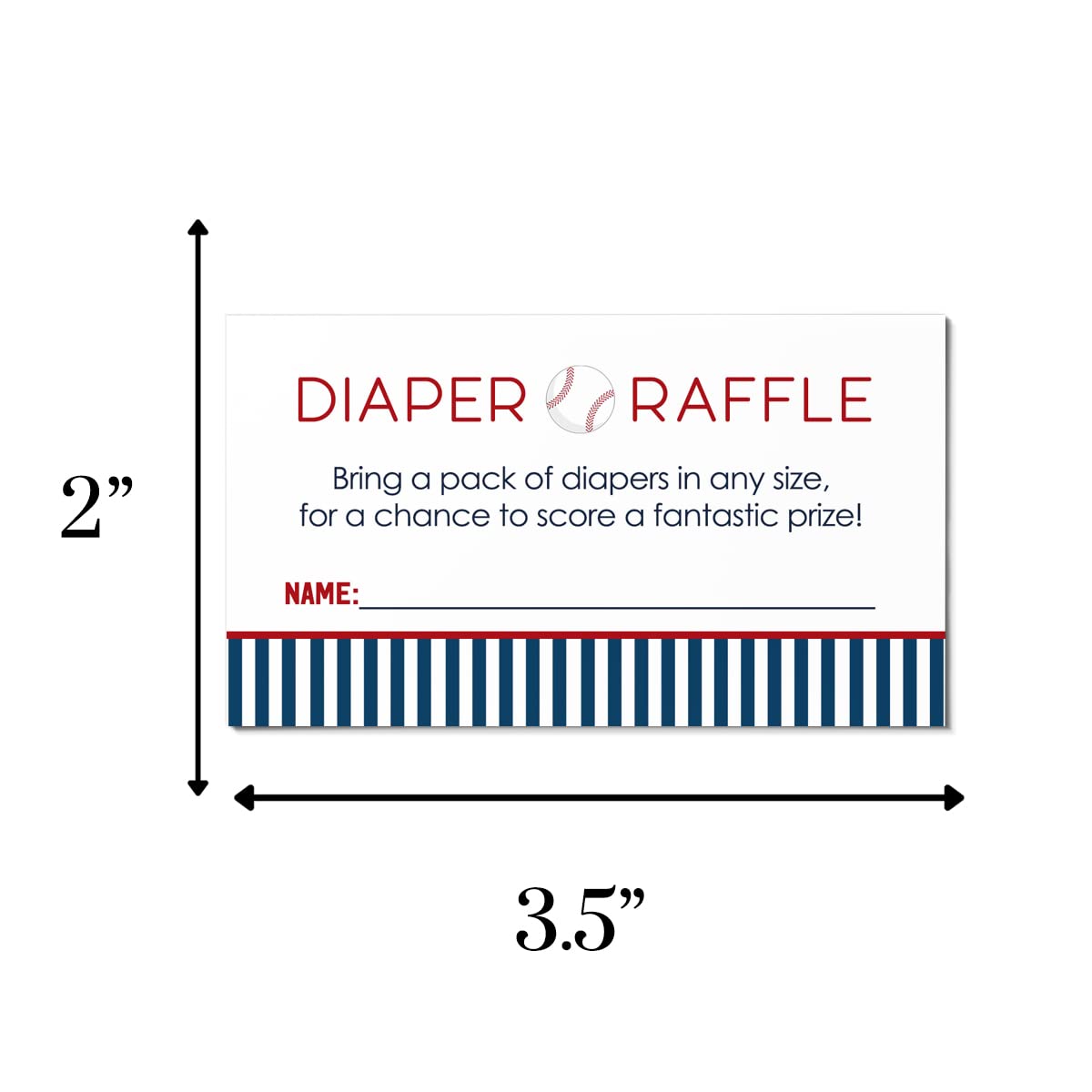 Baseball Baby Shower Diaper Raffle Tickets (25 Pack) Gender Reveal Party Activity for Drawings Prizes - Sports Invitation Insert – Boy or Girl Theme Red and Blue - 2x3.5 Printed Card Set