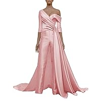 Minimalista Elegante Evening Dress Off Shoulder ¾ Sleeves Prom Dress with Pleats 2024 MZ014