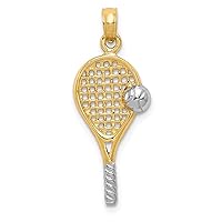 Mens 14K Yellow Gold and Rhodium-Plating Polished Tennis Racquet Pendant