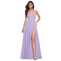 Tsbridal Spaghetti Strap Chiffon Bridesmaid Dresses for Women with Slit Flowy Formal Evening Dresses